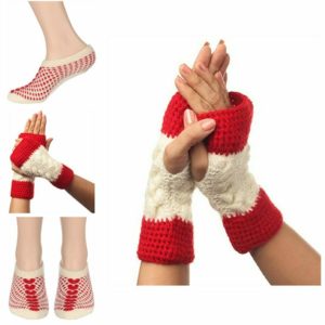 CELEBERATE this FESTIVE SEASON WITH KC STORE spl. COMBOS Handmade KC Girls & Women’s GLOVES (MITTS) & SOCKS KC hand knitted Homemade woolen items 100% pure wool warm cozy rustic housewarming for #SOMEONE #SPECIAL #RED & #OFF-WHITE