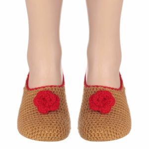 Handmade woolen socks (women) 100% pure KC Hand Knitted Women`s Socks (work of Crochet) with Red Flower