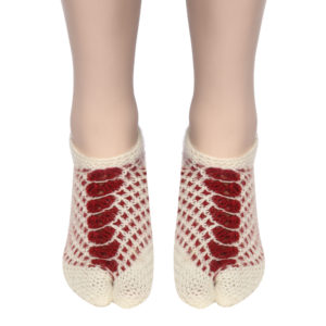Handmade Woolen Socks 100% soft KC Women Socks (Cream & Maroon) peacock design.