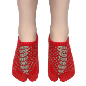 Handmade Woolen Socks 100% soft KC Women Socks (Red & Grey) peacock design.