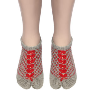 Handmade Woolen Socks 100% soft KC Women Socks (Grey & Red) peacock design.