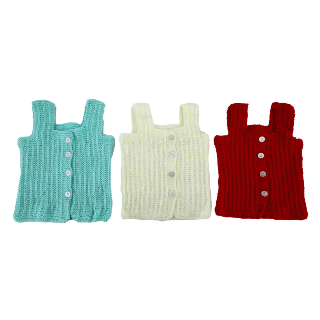 Handmade KC Woolen Knitted Sleeveless Baby Sweaters for Baby Boys & Girls (Pack of 3)